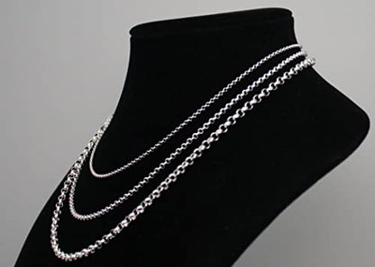 925 Sterling Silver necklace 1.5MM 2MM 2.5MM Circle Rolo Link Chain Necklace- Belcher Chain Rolo Link Necklace For Women, Necklace for Pendant,16,18,20,24,30