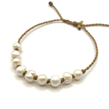 Natural Freshwater Pearl Bracelet or Anklet for Women, Casual Beach and Surfer Style on Hand Spun Rope Cord, Handmade by Beach Soul - style: Bracelet