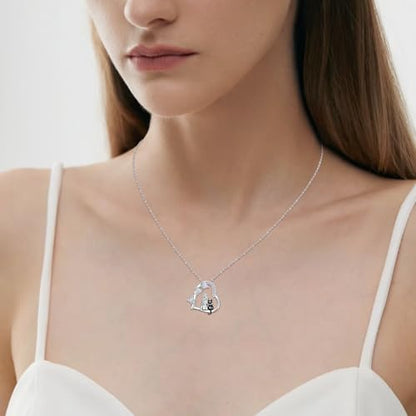 Heart Animal Necklace 925 Sterling Silver Cute Animal Pendant Jewelry Birthday Gifts for Women Girlfriend Mom Animal Lovers - style: 1-3 Black Cat
