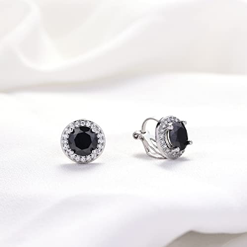 YOQUCOL 8MM Cubic Zirconia Crystal Clip On Stud Earrings Round Non Pierced Earrings for Women - color: Black