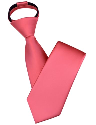 Branduce 3.15"（8cm） Mens Solid Satin Tie Pre-tied Adjustable Zipper Necktie for Business and Wedding - color: Coral
