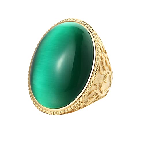 Daesar Stainless Steel Rings for Men Oval Red Green Opal Stone Promise Ring Yellow Gold - color: Green