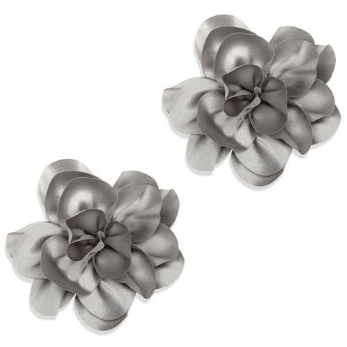 2Pack 6inch Extra Large Satin Brooches Lapel Pins Dainty Elegant Fabric Camellia Rose Flower Brooch Pin for Women Wedding Part Dance Clothes Accessories Jewelry - color: Grey