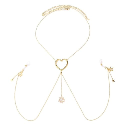 Sexy Star Pendant Non Piercing Nipple Chain Necklace for Women Rhinestone Star Tassel Chest Chain Body Jewelry Festival Rave Heart Nipple Accessories Jewelry - color: Gold