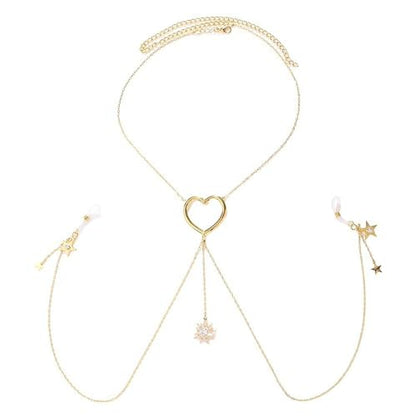 Sexy Star Pendant Non Piercing Nipple Chain Necklace for Women Rhinestone Star Tassel Chest Chain Body Jewelry Festival Rave Heart Nipple Accessories Jewelry - color: Gold