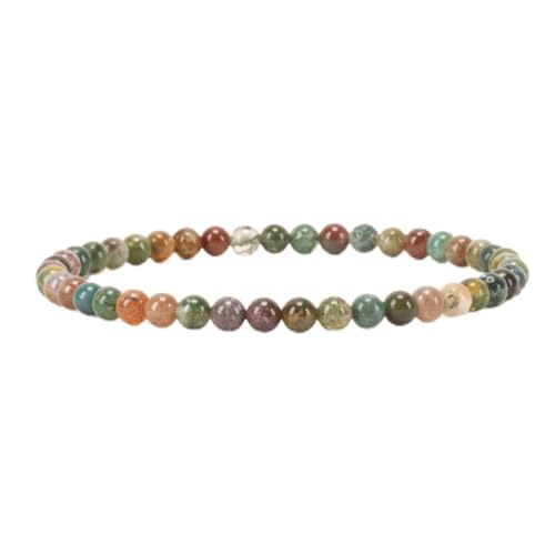 Cherry Tree Collection Gemstone Beaded Bracelets For Women and Men – Promotes Protection, Courage, Focus, Balance & Luck – Available in S, M, L with 4mm Round Beads - color: Indian Agate, size: Large