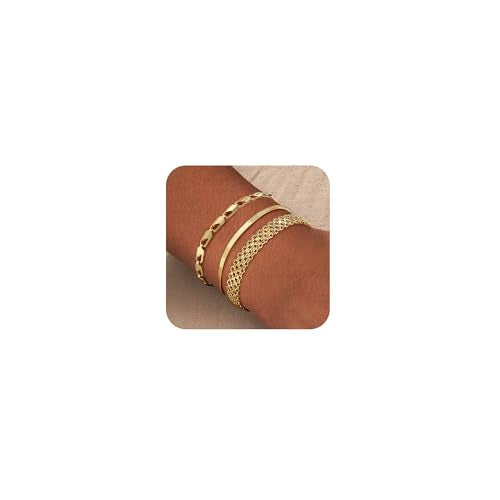 Cuzmly Bracelets for Women, Waterproof 14K Gold/Silver Plated Stackable Bracelets for Women Non Tarnish Trendy Dainty Paperclip Figaro Box Herringbone Hand Chain Bracelet Pack Stack Adjustable Jewelry for Women - style: 3 Net