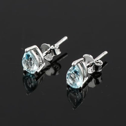 Real Blue Topaz Crystal Studs Earring Pair with Push Backs, Natural Gemstone, Birthstone, Brilliant Cut Pear Crystal, Healing Stone, Gift for Women, 925 Sterling Silver