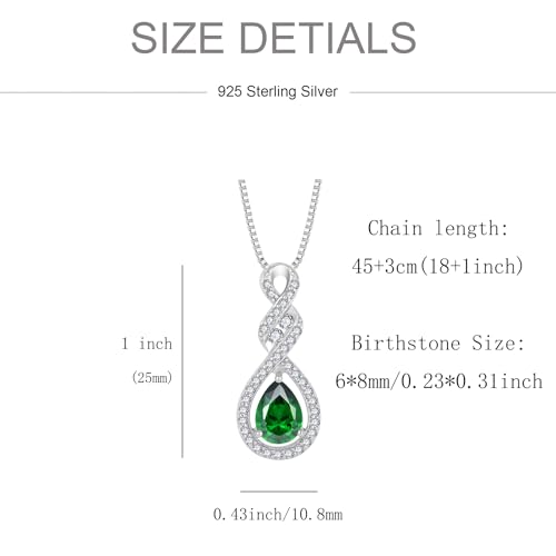 Women 925 Sterling Silver Twist Infinity Teardrop Necklace Earrings 5A Cubic Zirconia Green May Birthstone Emerald Color Jewelry Set