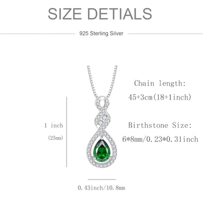 Women 925 Sterling Silver Twist Infinity Teardrop Necklace Earrings 5A Cubic Zirconia Green May Birthstone Emerald Color Jewelry Set