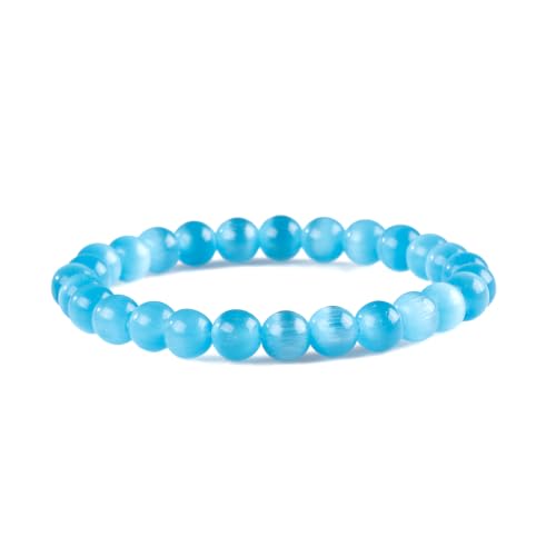 8mm Beaded Bracelets for Women, Natural Crystal Gemstone Energy Bracelets - color: Blue Cat's Eye
