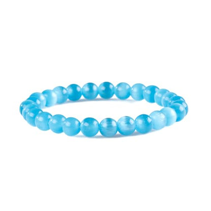 8mm Beaded Bracelets for Women, Natural Crystal Gemstone Energy Bracelets - color: Blue Cat's Eye