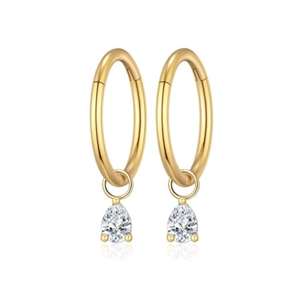 Ourania 16G Gold Stainless Steel Zircon Dangle Huggie Hoop Rook Piercing Helix Hoop Earring Tragus Hoop Cartilage Piercing for Women - color: Triangle Gold 2PCS, size: 1.2*10mm 2pcs