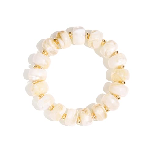 Colorful Beaded Bracelets Boho Jewelry for Women Multicolor Resin Chunky Bracelet Summer Vacation Outfits Beach Gifts - color: White