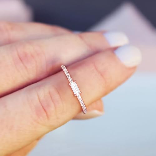 TIGRADE 1.5mm Eternity Ring Baguette Cubic Zirconia Anniversary Ring CZ Pave Wedding Band for Women Size 3-12 - color: Rose Gold