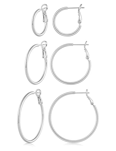Gacimy Gold Hoop Earrings for Women 14K Gold Plated, 925 Sterling Silver Post Hypoallergenic Earrings Hoops for Women - color: Silver, size: 20-30-40mm