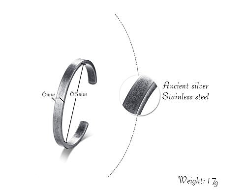 Stainless Steel Mens Cuff Bracelet : Minimal Cool Silver/Black/Gold Plated Open Metal Cuff Bangle Bracelets for Men,Mens Bracelet Jewelry Gift - color: Antique Grey-Single, size: Medium( fit 5.5"-7.2" wrist)