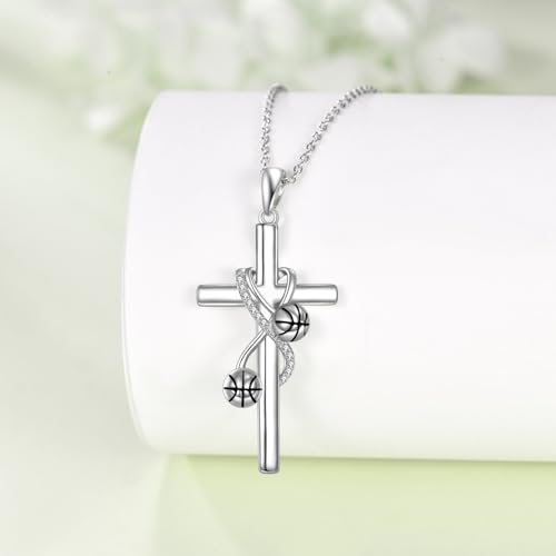 POPLYKE Cross Necklace for Women 925 Sterling Silver Cross Pendant Necklace Animal Jewelry Christmas Gifts for Women Mother Grandma - style: basketball