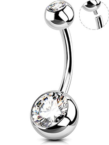 OUFER Belly Button Rings Surgical Steel, Internally Threaded Belly Rings | 14G Belly Piercing Jewelry, 10/12/14/16mm Beachy Belly Button Rings, Silver/Gold Navel Piercing Jewelry For Women Men - color: Clear, size: 14G 10MM