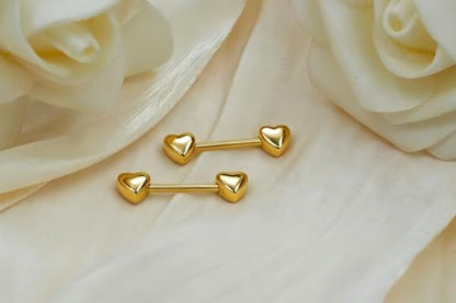 HQLA 14G Dainty CZ Love Heart Nipple Rings Tongue Ring Surgical Steel Nipple rings Piercing Women Barbells 2Pcs 25/8"(16mm) - style: Gold Heart