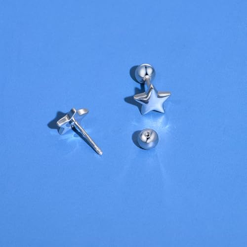 JSGEMSLEE Hypoallergenic 925 Sterling Silver Stud Earrings for Women With Screw Back Small Butterfly Heart Flower Earrings for Girls Tragus Cartilage Jewelry Gifts - color: star