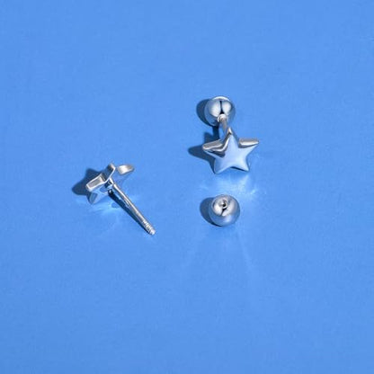 JSGEMSLEE Hypoallergenic 925 Sterling Silver Stud Earrings for Women With Screw Back Small Butterfly Heart Flower Earrings for Girls Tragus Cartilage Jewelry Gifts - color: star