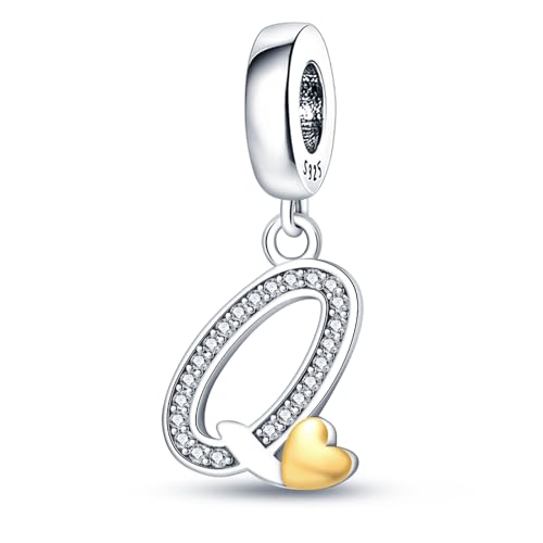 HappyStar Sterling Silver Letter Charms for Bracelets Alphabet Initial Dangle Charms Bead fit Pandora Bracelets Jewelry Gifts for Women - color: Letter charms Q