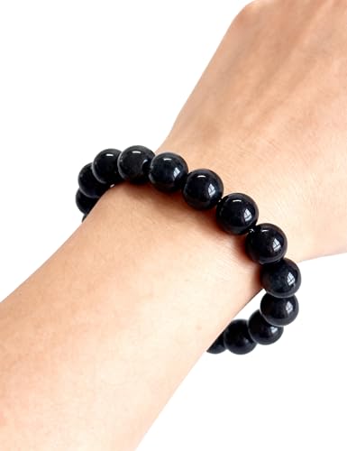 Silan's Natural Obsidian Bracelet with Lucky Card, Black Crystal Stretch Gift for Women, Elastic Adjustable Stone Jewelry - size: 10mm
