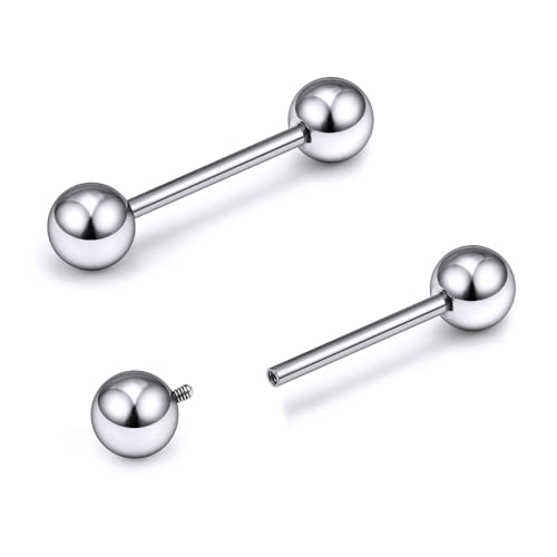 16G-2G ASTM F136 Titanium Internally Threaded Nipple Tongue Rings Piercing Jewelry Straight Industrial Earring Barbell G23 Titanium Nipple Tongue Bars Piercing Jewelry for Women Men 12MM-40MM - style: 16G, 12mm Length, 5mm Ball