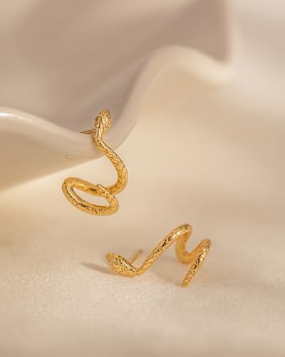 Stud Earrings for Women- 14K Gold/White Gold Plated/Black Bow Dragon Softball Snake Bat Stud Earrings - color: Snake ear cuff