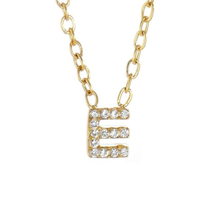 Small Letter Necklace for Women 18K Gold Plated Cubic Zirconia Tiny Initial Necklace Dainty Personalized Name Necklaces - color: E-Gold