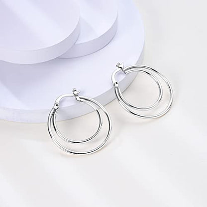 NARMO 925 Sterling Silver Earrings for Women Hypoallergenic Hoop Earrings - color: Double Hoop