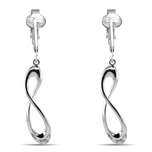 Silver Clip On Earrings For Women, They Look Pierced, Don't Pinch & Won't Fall Off, Hypoallergenic & Lightweight - color: Silver Infinity Loop