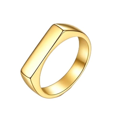 Square Signet Style Titanium Steel Classical Wedding Engagement Ring | Classical Simple Plain Wedding Engagement Statement Ring,Square Shape Signet Style Titanium steel Steel - color: Gold