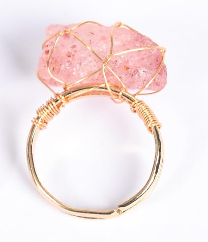 COLORFUL BLING Raw Healing Crystal Natural Stone Ring Statement Copper Wire Wrapped Irregular Crystal Gemstone Adjustalble Ring Jewelry for Women - color: 4 Pcs Set B