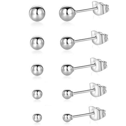 6 Pairs Surgical Stainless Steel Round Ball Stud Earrings Set for Women Men 3-7mm - style: 3/4/5/6/7mm Ball Stud Earrings