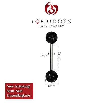 Forbidden Body Jewelry 14G 16mm (5/8 Inch) Surgical Steel Ultra Glitter Tongue Ring - style: Black