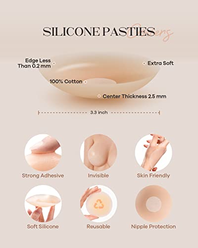 BearKig 2-Pairs Nipple Cover, Nipple Pasties for Women, Pasties Nipple Covers, Nipple Covers for Women Reusable, Nipple Cover with Travel Box(Nude)