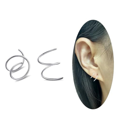 Sterling Silver Double Twist Hoop Earrings Tiny Spiral Second Hole Earrings Cartilage Double Hoop Piercing Earrings for Women Trendy -Silver & Gold - color: Silver