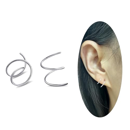 Sterling Silver Double Twist Hoop Earrings Tiny Spiral Second Hole Earrings Cartilage Double Hoop Piercing Earrings for Women Trendy -Silver & Gold - color: Silver