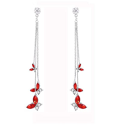 Temperament Crystal Butterfly Drop Dangle Earrings for Women Long Tassel Butterfly Stud Earrings - color: Red