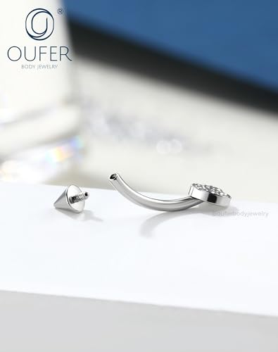 OUFER Rook Piercing Jewelry, G23 Solid Titanium Eyebrow Rings, Heart Vertical Labret Lip Jewelry, 16G Curved Barbells, Daith Rook Earrings for Women Men - color: Stainless Steel Heart, size: 16G 8mm