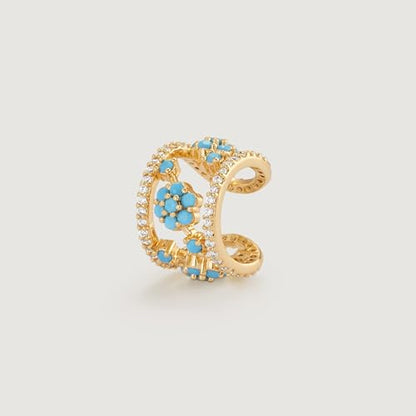 Ear Cuff Earrings for Women 14K Gold Plated Created Turquoise Cubic Zirconia Sparkling Boho Hollow Huggie Ear Cuffs Non Piercing | Clip On Cartilage | Single - color: Turquoise Blossom