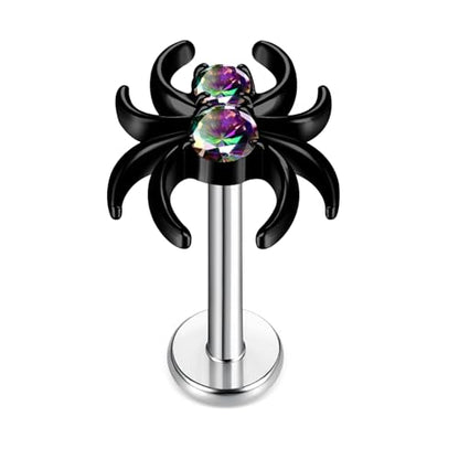 1pcs G23 Titanium Flat Back Earrings Studs 16g F136 Implant Grade Titanium Labrets Press Fit Threadless Push In Dainty Cartilage Helix Conch Lobe Lip Tragus Piercing Jewelry - style: 1pcs Black Spider