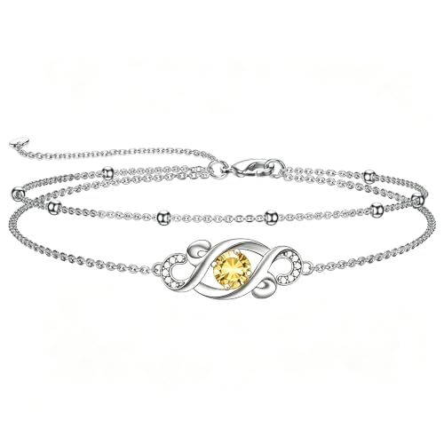 Dorunmo Birthstone Infinity Love Bracelet for Women 925 Sterling Silver Sparkling Gemstone Double Layered Adjustable Bracelets Birthday Jewelry Gifts for Mom Women - color: 11-Nov-Citrine