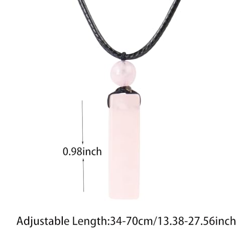 weryerker Natural Gemstone Pendant Necklace for Men, Healing Crystal Pendant, Cuboid Amulet Pendant with Adjustable Wax Rope - color: Rose Quartz