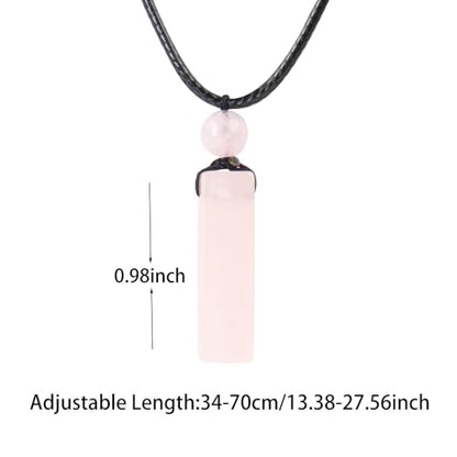 weryerker Natural Gemstone Pendant Necklace for Men, Healing Crystal Pendant, Cuboid Amulet Pendant with Adjustable Wax Rope - color: Rose Quartz