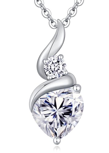 ANDSO Heart Moissanite Necklaces Birthday Jewelry Gifts for Women | S925 Silver /Gold Plating Birthstone Necklace, Ideal Anniversary Christmas Valentine Present for Mom Wife Her Girlfriend - style: Silver-3 Carat