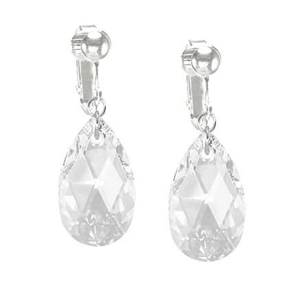 Sparkling Austrian Clear Crystal 22mm Teardrop Pear Dangle Earrings, Pierced or Clip On, Hypoallergenic Gold or Silver, Gift for Her - style: SS22PEAR-CLEAR-CLIPON
