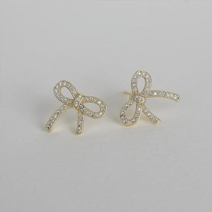 Jean Beau Chunky Gold Stud Earrings for Women Trendy Gold Plated Dangle Drop Prom Birthday Fashion Office Jewelry Gift - color: Gold CZ Bow